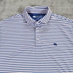 Onward Reserve Polo Shirt Mens Medium Blue Pink Stripe Golf Performance Stretch